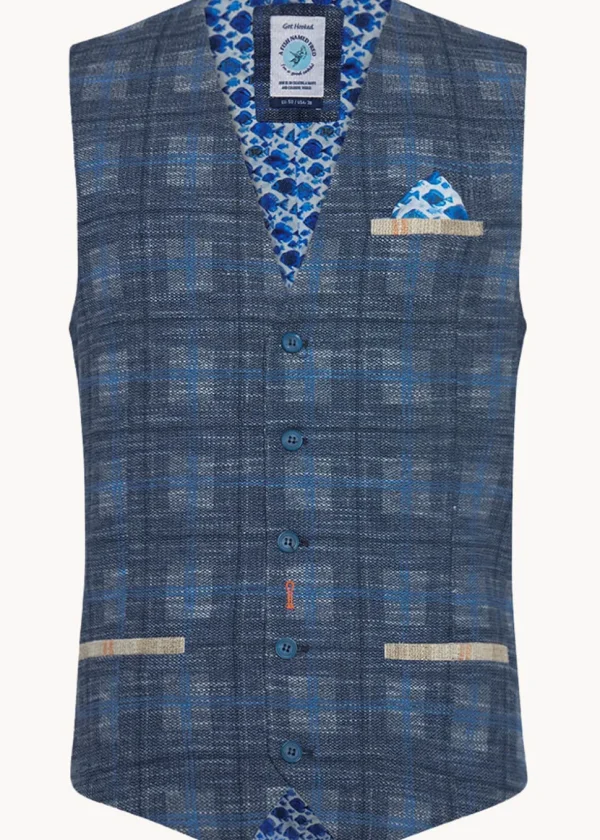 A Fish Named Fred Big Check Waistcoat Cobalt Blue