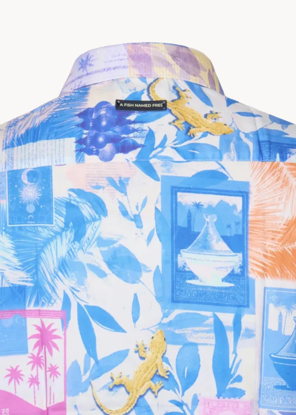 A Fish Named Fred Collage Shirt Blue