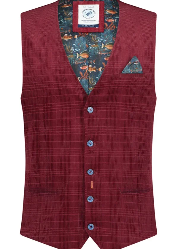 A Fish Named Fred Corduroy Waistcoat Burgundy