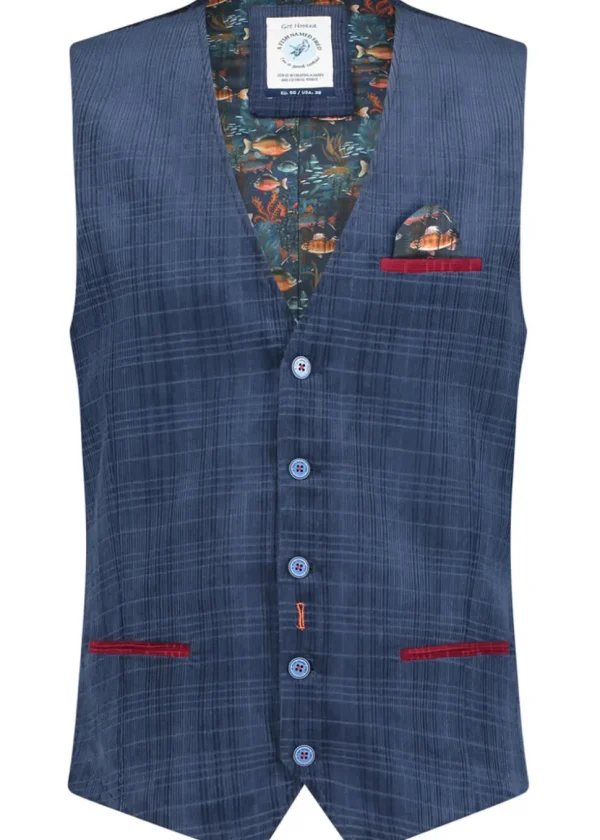 A Fish Named Fred Corduroy Waistcoat Navy