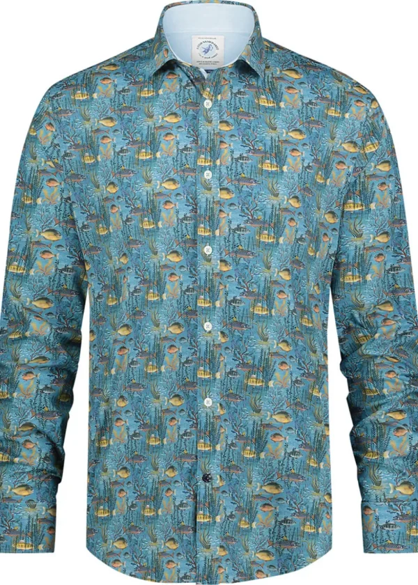 A Fish Named Fred Fish Coral Shirt Blue