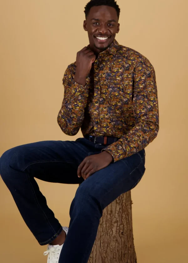 A Fish Named Fred Forest Leaves Shirt Brown