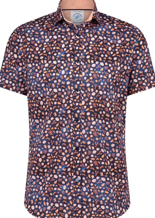 A Fish Named Fred Lobster Set Short Sleeve Shirt Navy