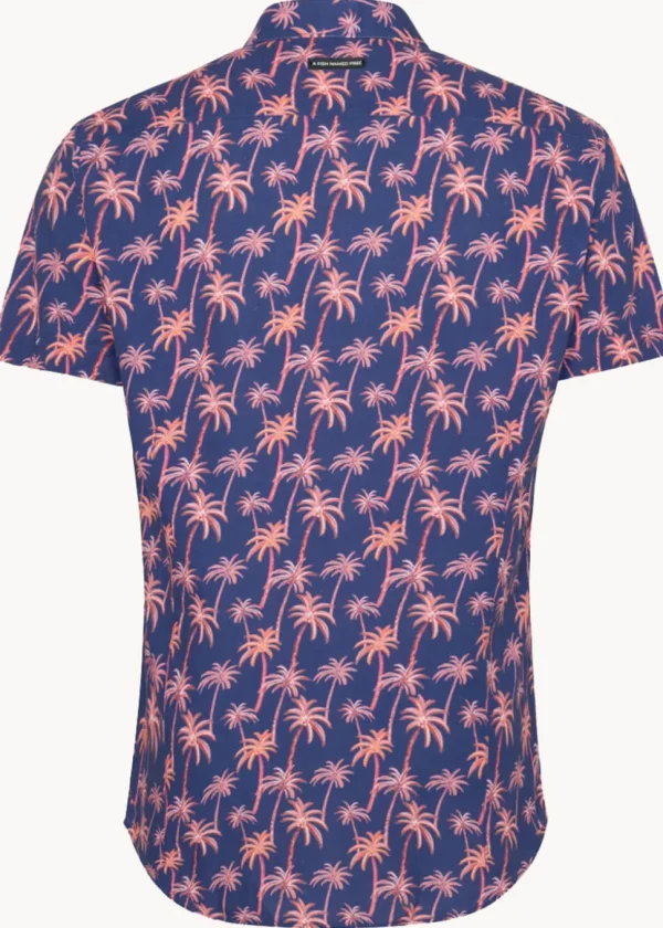 A Fish Named Fred Palm Trees Shirt Cobalt Blue