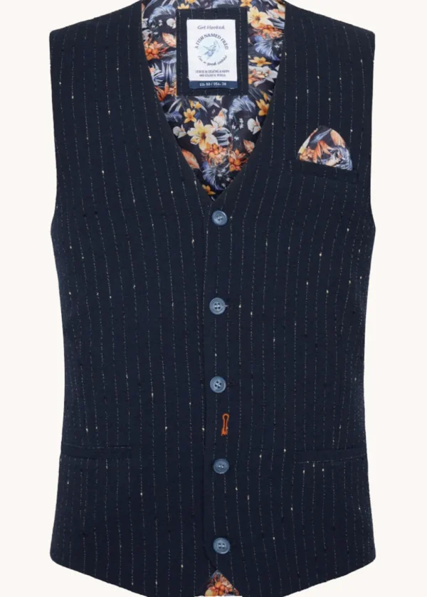 A Fish Named Fred Seersucker Waistcoat Navy