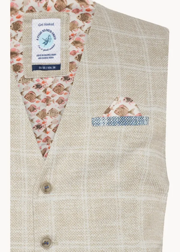 A Fish Named Fred Travel Check Waistcoat Sand