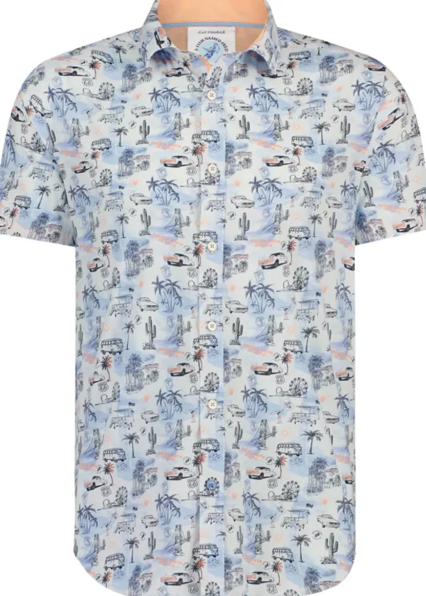 A Fish Named Fred West Coast Map Short Sheeve Shirt Light Blue