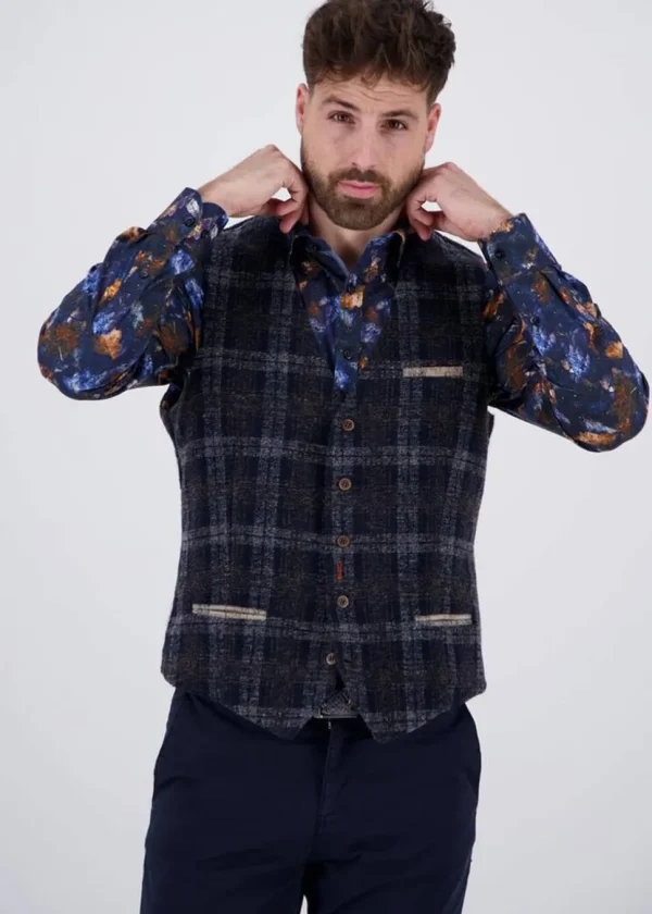 A Fish Named Fred Wool Check Waistcoat Brown
