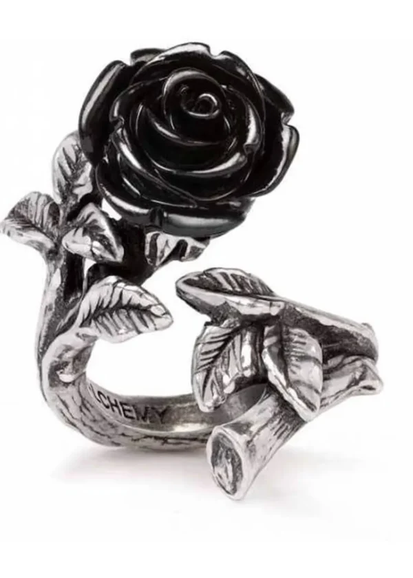 Alchemy Wild Black Rose Ring Silver