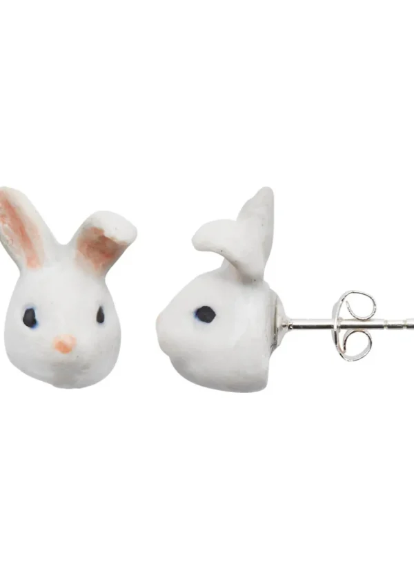 And Mary Cute Bunny Head Stud Earrings White
