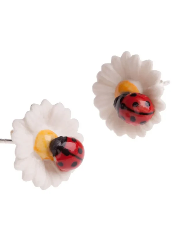 And Mary Ladybug in Daisy Earrings White