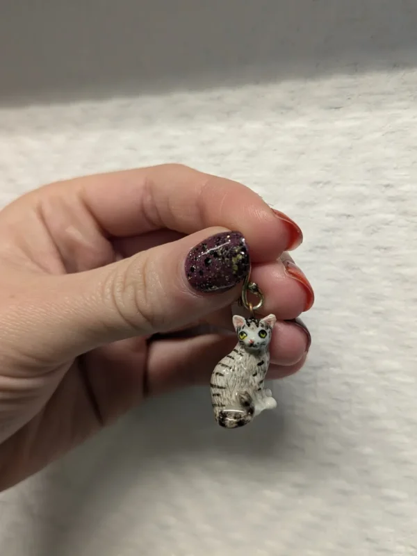 And Mary Tabby Cat Earrings Grey