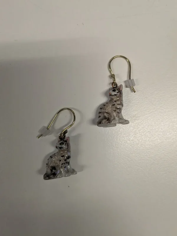 And Mary Tabby Cat Earrings Grey