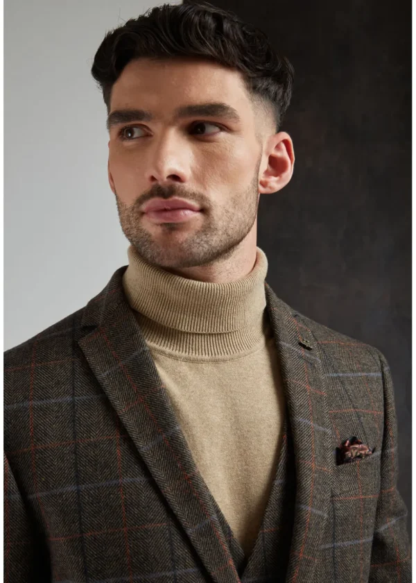 Antique Rogue Mens Doyle Herringbone Colbert Jacket Brown Orange