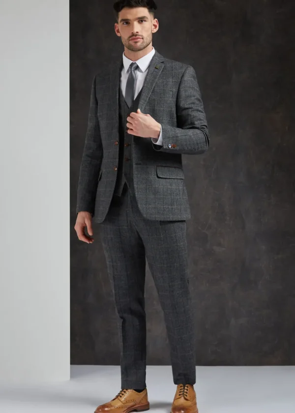 Antique Rogue Mens Emerson Herringbone Trousers Grey Blue