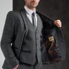 Antique Rogue Mens Emerson Herringbone Jacket Grey Blue