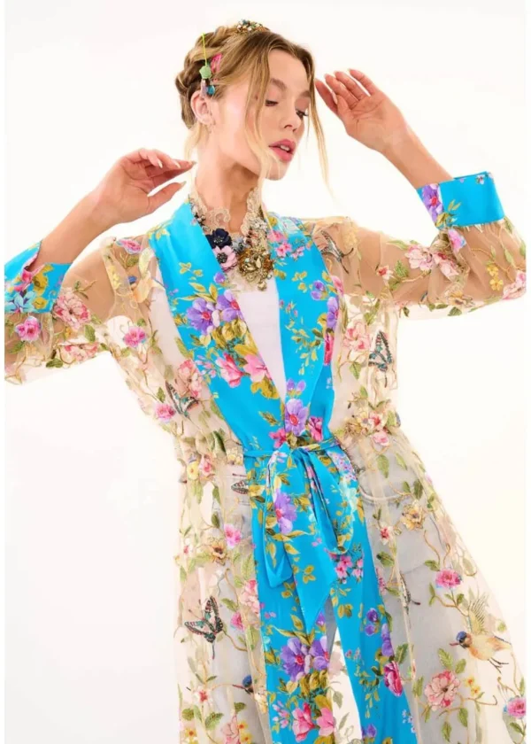 Aratta Garden of Eden Birds Butterfly Mesh Duster Peacock
