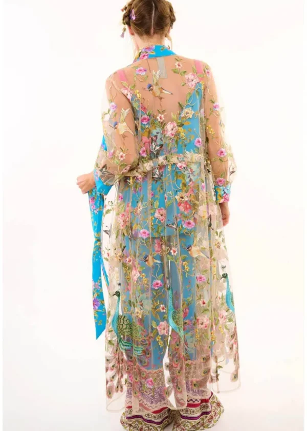 Aratta Garden of Eden Birds Butterfly Mesh Duster Peacock