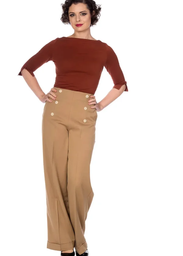 Banned Adventures Ahead 40's Trousers Tan Brown