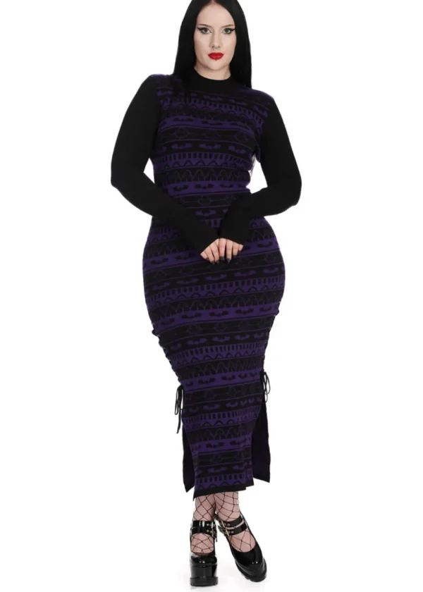Banned Alternative Bat Bone Knit Dress Back Purple