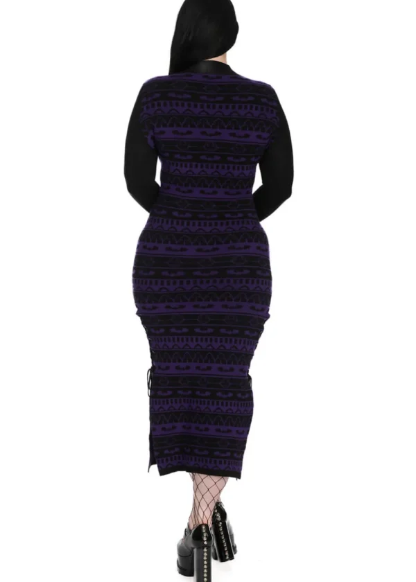 Banned Alternative Bat Bone Knit Dress Back Purple