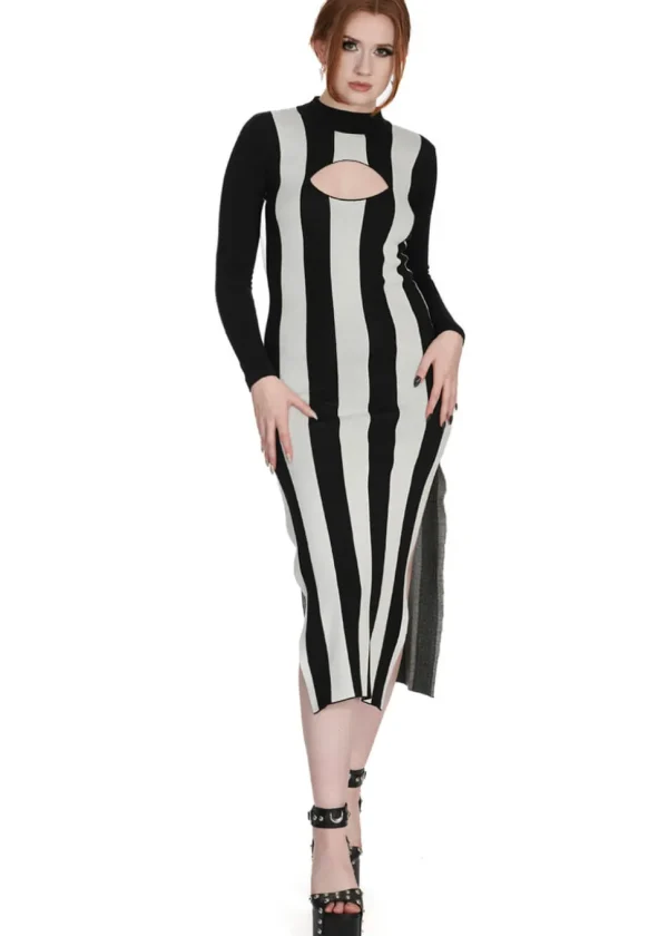 Banned Alternative Beautiful Blues Stripe Knit Dress Black White