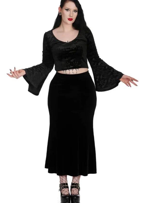 Banned Alternative Betty Rock Velvet Fishtail Skirt Black