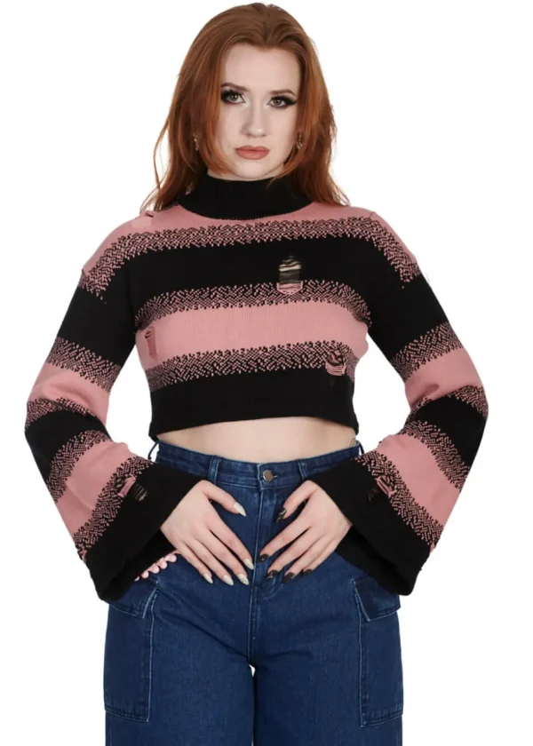 Banned Alternative Candyfloss Distressed Pullover Pink Black
