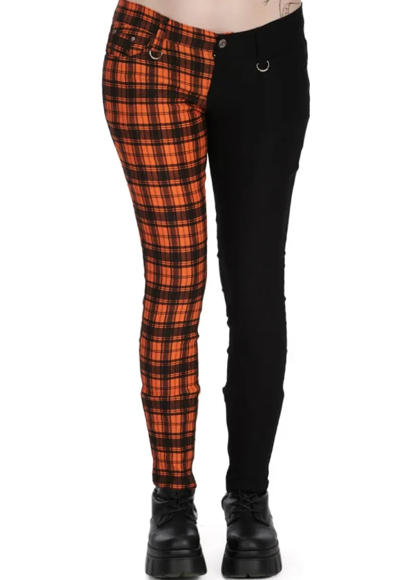 Banned Alternative Damage Check Trousers Orange Black