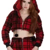 Banned Alternative Eri Tartan Hoodie Black Red