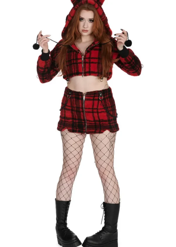Banned Alternative Eri Tartan Hoodie Black Red