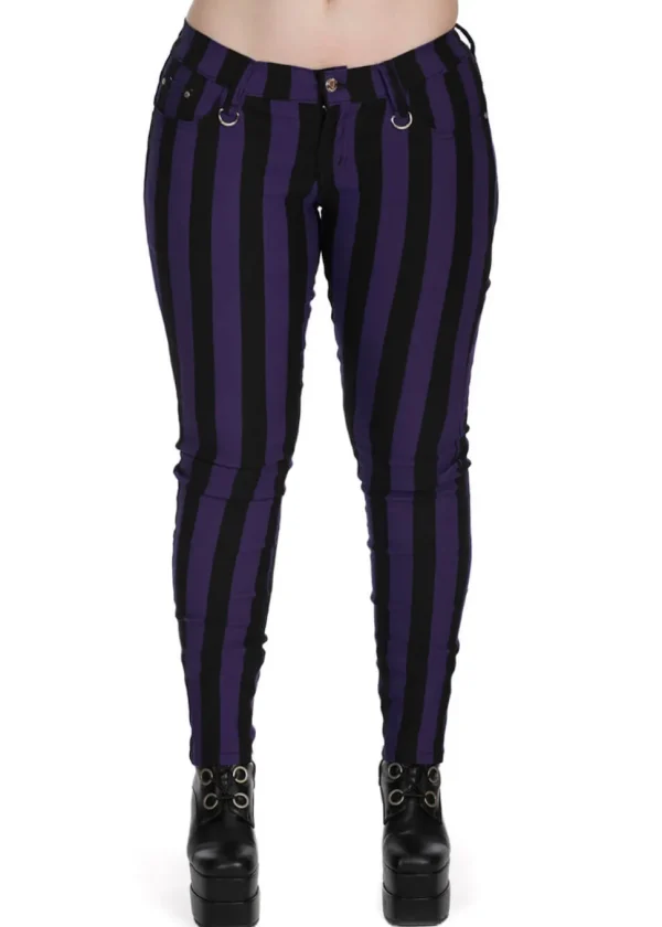 Banned Alternative Forever Striped Trousers Violet Black