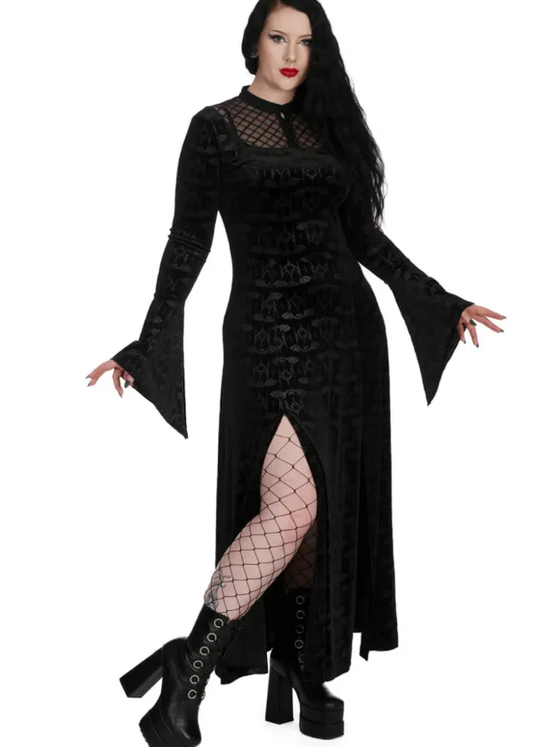 Banned Alternative Hex Gothic Bat Maxi Dress Black