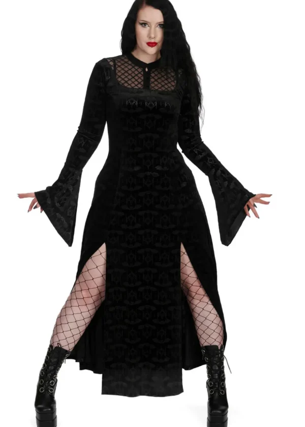 Banned Alternative Hex Gothic Bat Maxi Dress Black
