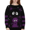 Banned Alternative Momo Cats Sweater Black Violet