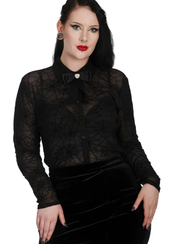 Banned Alternative Tangled In Paradise Spiderweb Blouse Black