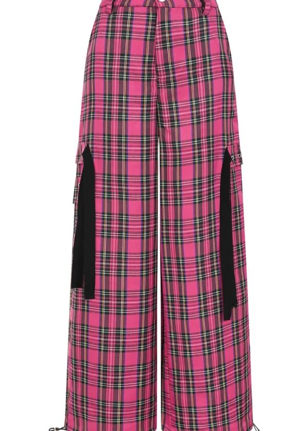 Banned Alternative Time Bomb Tartan Baggy Trousers Dark Pink