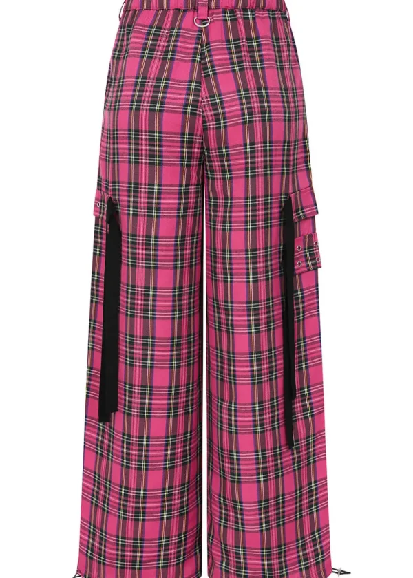 Banned Alternative Time Bomb Tartan Baggy Trousers Dark Pink