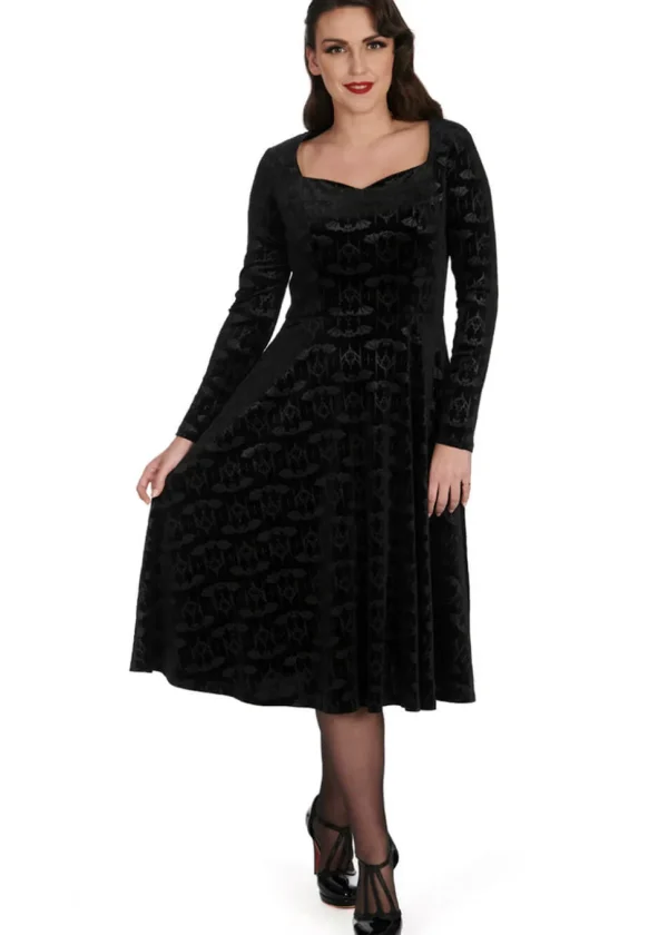 Banned Alternative Velvet Bat Swing Dress Black