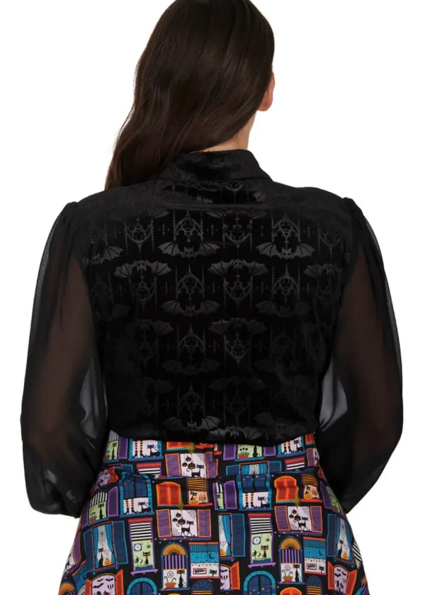 Banned Alternative Velvet Bat Blouse Black