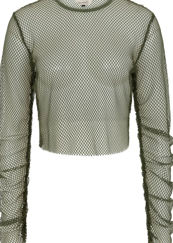 Banned Alternative Zoey Fishnet Top Army Green