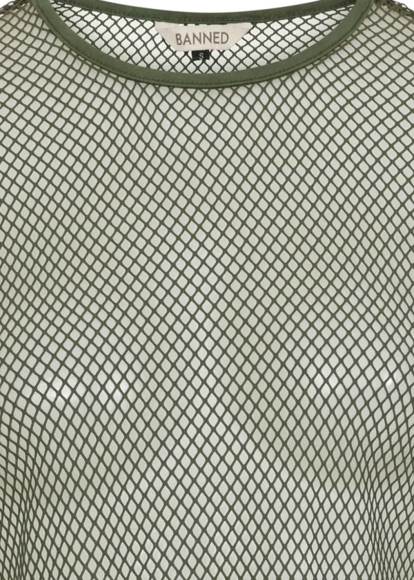 Banned Alternative Zoey Fishnet Top Army Green