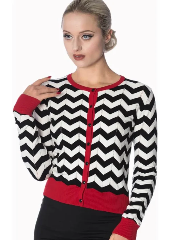 Banned Black Coffee 60's Cardigan Black White