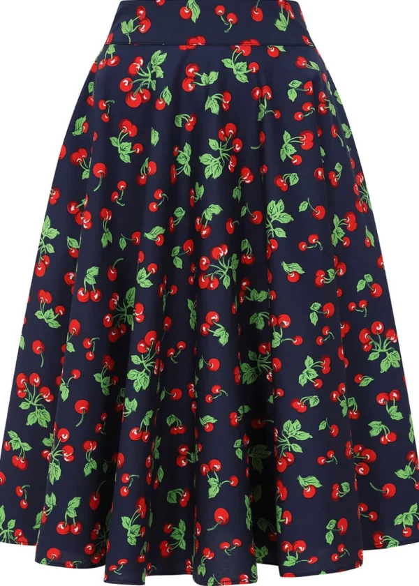 Banned Cary Cherry 50's Swing Skirt Navy