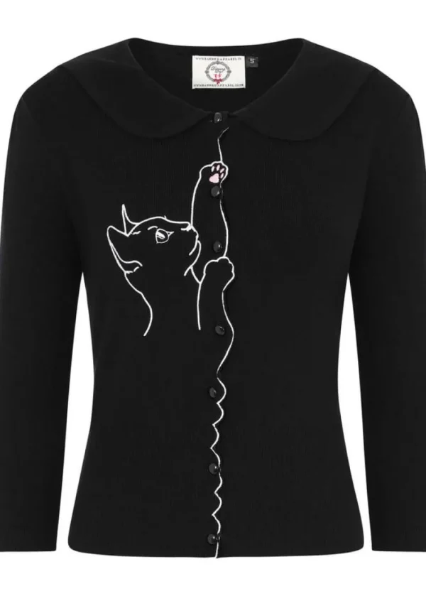 Banned Cat Scallop Collar 40's Cardigan Black