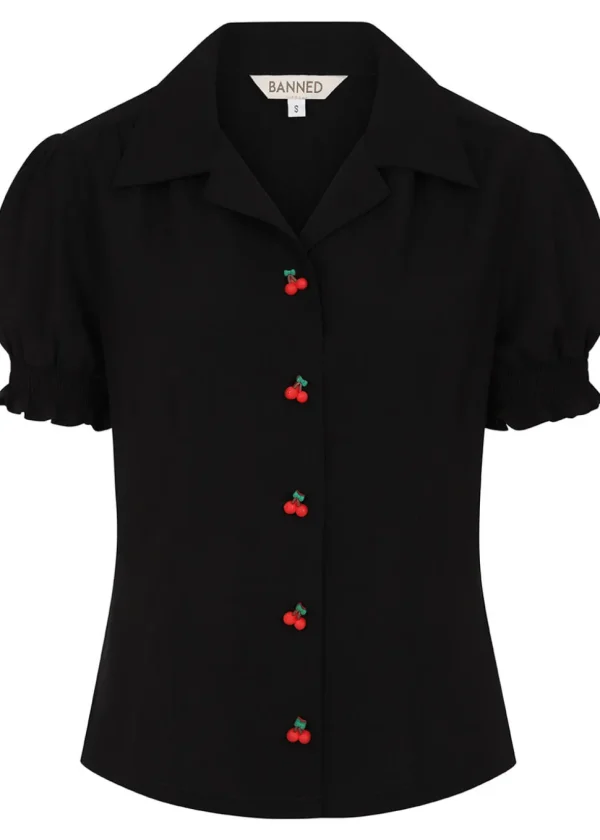 Banned Cherry Button 40's Blouse Black