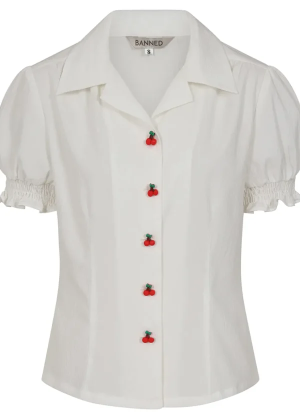 Banned Cherry Button 40's Blouse White