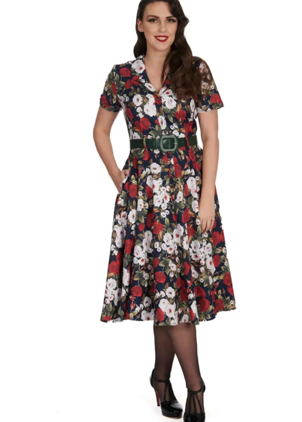 Banned Dark Rose 50's Swing Dress Navy