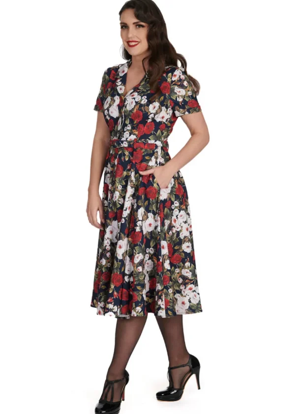 Banned Dark Rose 50's Swing Dress Navy