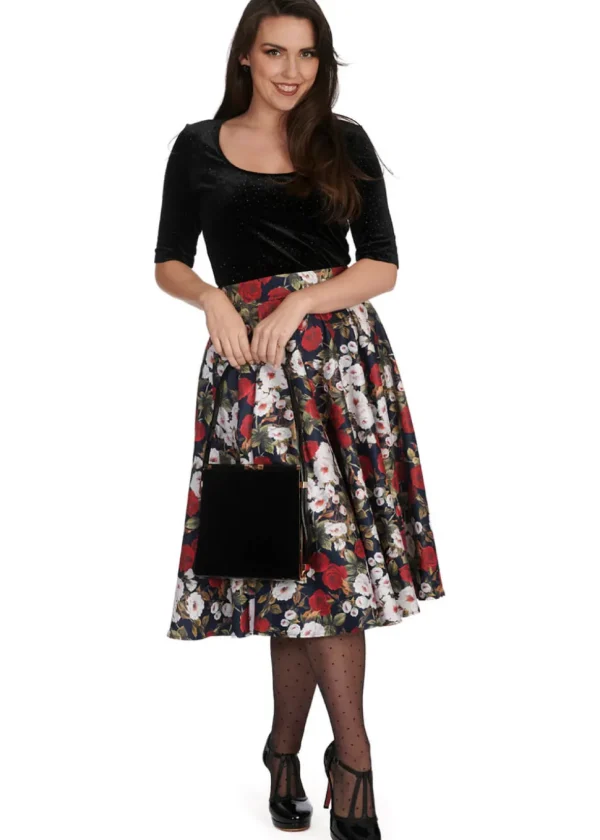 Banned Dark Rose 50's Swing Skirt Navy